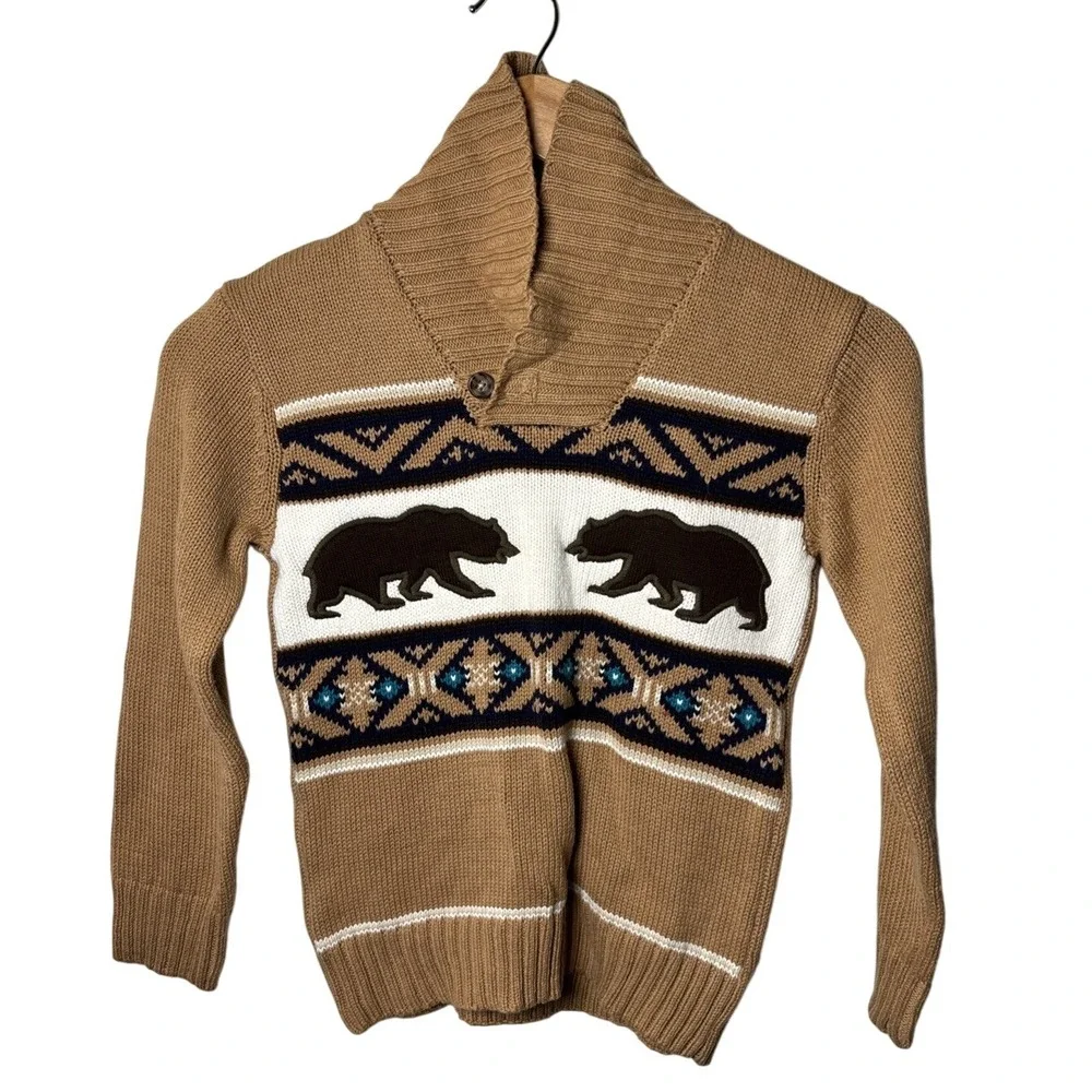 Gymboree Kids Bear Sweater Tan Brown Winter Knit Pullover NWT‎ Boys Size 5 6